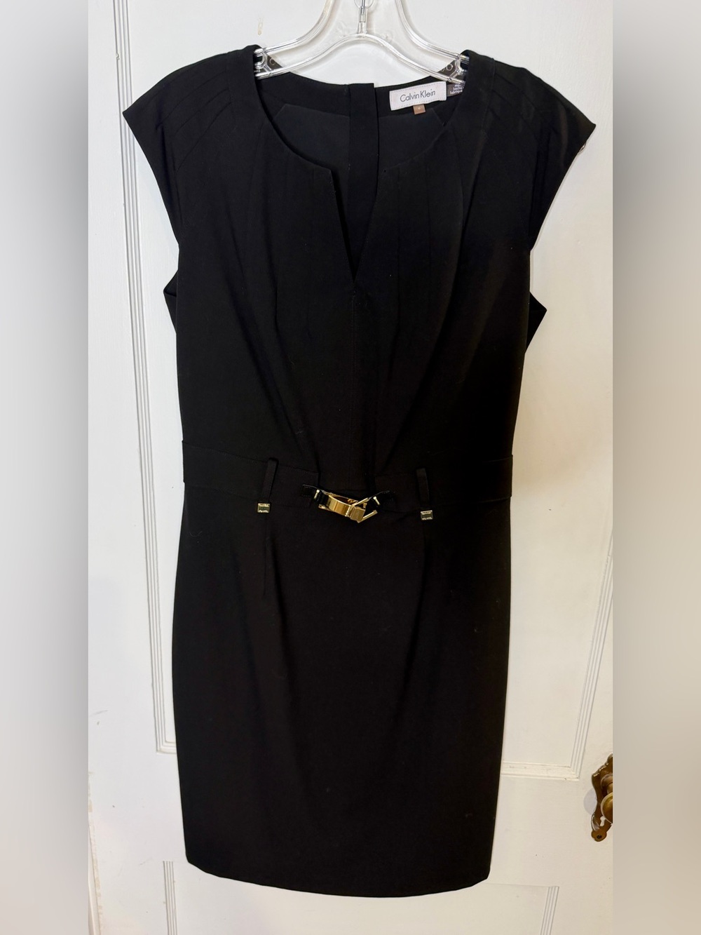 Calvin Klein Black Midi Sheath Dress with Gold Accent